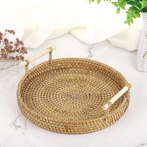 Cheapest price rattan wooden <b>breakfast</b> <b>tray</b> sustainable wood dinnerware <b>trays</b> for catering food - Product Image 4