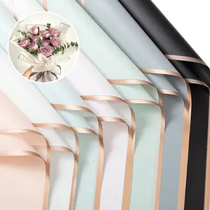 Papier d'emballage pour fleurs à bordure dorée, impression à chaud, 20 feuilles/sac, papier d'emballage pour <span class=keywords><strong>fleuriste</strong></span>, <span class=keywords><strong>film</strong></span> d'emballage <span class=keywords><strong>plastique</strong></span> imperméable pour fleurs - Product Image 6
