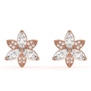 <b>Cute</b> Marquise Cut Moissanite Floral Stud <b>Earrings</b> for Women - Product Image 3
