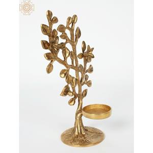 Bougeoir en laiton en forme d'arbre de designer fait main avec base lanterne en métal et pot à bougie fabriqués en Inde - Product Image 3