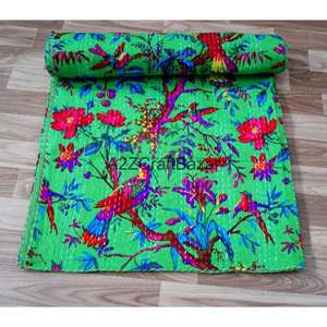 Edredón Kantha de Algodón Orgánico Hecho a Mano en India, Vintage, Ecológico, Reversible, Bordado, Tamaño Doble, para Hogar y Hotel - Product Image 4