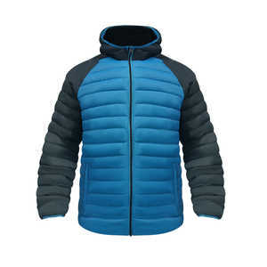 Veste matelassée à capuche bleue personnalisée avec fermeture éclair, coupe-vent en polyester, manteau d'hiver décontracté, coupe régulière, épaisse et isolée - Product Image 1