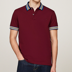Camiseta de Rugby para Hombre, Directo de Fábrica, Logotipo Bordado Personalizado, Puños y Cuello a Rayas, Nuevo Diseño, Camisetas Polo Tejidas, Color en Contraste - Product Image 1