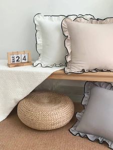 Ruffle Square Cotton <b>Pillow</b> Cover Yellow <b>White</b> Green Trim Decorative Cushion <b>Case</b> Reusable Home Textile Style De Maison India - Product Image 4