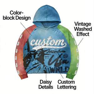 Sudadera con Capucha Extra Grande para Hombre, Estilo Vintage Deslavado, con Gráficos Personalizados DTG, Parches de Pedrería y Diseño Pullover - Product Image 2