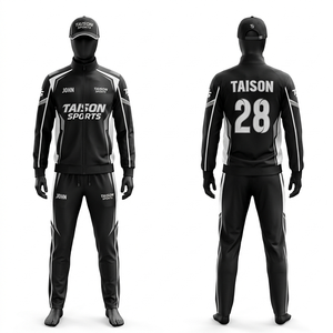 Ensemble d'entraînement de cricket pour hommes, 300 GSM, polyester interlock, rose, marine, panneaux latéraux dorés, logo d'équipe personnalisé par sublimation, survêtement - Product Image 4