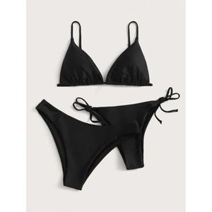 Women's <b>Bikini</b> <b>Set</b> Two Piece Adjustable Strap <b>Triangle</b> Top Tie Side Bottom Swimwear Solid Color Stretch Beachwear - Product Image 1
