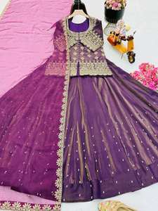 Traje Sharara Pallazo con bordado punjabi, dupatta, mangas largas, traje étnico corto, vestido pakistaní de Chinnon para boda, Diwali, para niñas. - Product Image 2