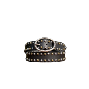 Ceinture classique en cuir de buffle d'eau cloutée de style western avec motif CROWN et boucle en laiton massif finition nickel 35MM - Product Image 6