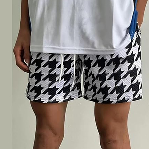 Wholesale Custom Breathable Summer Basketball <b>Mesh</b> <b>Shorts</b> Heavyweight Canvas Fabric Houndstooth Pattern Sublimation <b>Men's</b> - Product Image 2