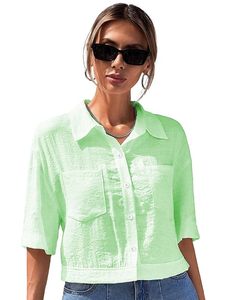 V-Collar Solid Crop <b>Shirt</b> for Women with <b>Half</b> Sleeves, Polyester, Regular Fit - Product Image 4
