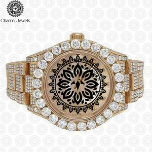 Montre pour homme Charm Jewels Luxury en acier inoxydable 40 mm, analogique, mécanique, date, cadran saphir, diamants incrustés, bouton poussoir caché - Product Image 3
