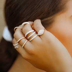14K Solid Gold Round Lab Grown Diamond Pinky Ring Pave Set Marquise Shape Cluster Statement Signet Bands Factory Price Wholesale - Product Image 2