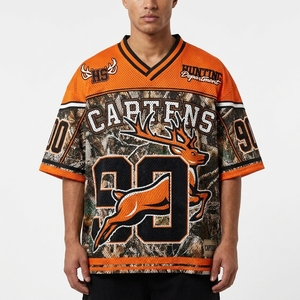 Oversized Mesh <b>Tshirt</b> Boxy Cropped American Football Sublimation Jersey Custom Cropped Retro Camouflage Soccer Jersey Streetwear - Product Image 1