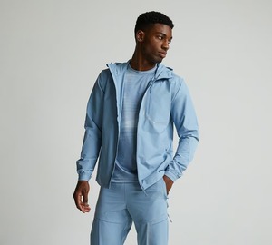 Men's Hooded Windbreaker <b>Jacket</b> Light Blue Zipper Closure Sporty Casual Outdoor Wear Spring Polyester Material - Product Image 3