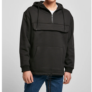 Sudadera con capucha extragrande de algodón suave y grueso con cremallera de un cuarto y bolsillo en el pecho, de calidad superior para hombre. - Product Image 1
