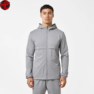 Gray Hooded <b>Tracksuit</b> Set Zip Up Jacket and Shorts Breathable Quick Dry Streetwear Sportswear Windbreaker Shorts Set for Men - Product Image 4