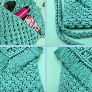 Macrame กระเป๋าทรงถังสำหรับผู้หญิงกระเป๋าสะพายไหล่ชายหาดงานแฮนด์เมดกระเป๋าถือแบบสะพายข้าง - Product Image 3