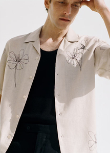 เสื้อเชิ้ตแขนสั้นแฟชั่นผู้ชายสำหรับฤดูร้อน  ออกแบบลายดอกไม้สไตล์วินเทจ  ป้องกันรอยยับ  ผ้าฝ้าย  รับสั่งทำตามแบบ - Product Image 5