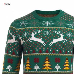 Suéter Navideño Corex Unisex Verde Jacquard de Punto Transpirable 100% Algodón, Cuello Redondo, Jersey de Invierno - Product Image 3