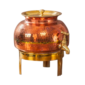Copper Water <b>Dispenser</b> with Lid and Tap Round Vintage Kitchen Water Pot for Cold <b>Drinking</b> Water Storage - Product Image 6