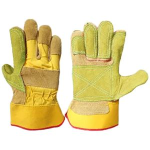 Guantes de seguridad con palma de cuero vacuno y dorso de tela de algodón, puño goma, para protección de manos - Product Image 5