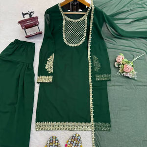 TENNECY Elegante Sharara con Hilo de Georgette y Lentejuelas de 9mm, con Dupatta, Sin Arrugas y Elástico, Ideal para Bodas y Eventos Especiales - Product Image 1