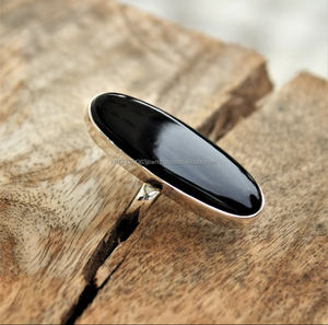 แหวนเงินแท้ unisex 925สไตล์คลาสสิกพลอยสีดำนิลธรรมชาติสีดำการตั้งค่ารูปวงรีขอบเพชรสำหรับงานแต่งงาน - Product Image 4