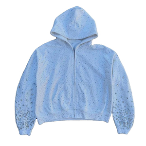 Sudadera versátil con capucha y cremallera completa, diseño de pedrería, tejido de mezcla de algodón y poliéster. - Product Image 5
