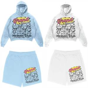 Ensemble de survêtement épais 500 GSM en molleton de coton, ensemble deux pièces été, sweat à capuche et short pour homme - Product Image 1