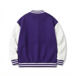 Men's Casual Varsity Bomber Jacket Baseball Style Two-Tone Waterproof Windproof <b>Fur</b> <b>Trim</b> Ribbed Knit Snap Front Polyester/Cotton - Product Image 5