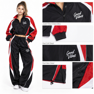 Women's 100% Nylon Oversized Tracksuit <b>Crop</b> <b>Jacket</b> Baggy Pants Zip-up Sporty Style Spring Wear <b>Ladies</b> Windbreaker Tracksuit - Product Image 6
