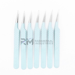 Pince à épiler RMI bleue thermolaquée, en acier inoxydable, à pointe droite, avec poignée diamantée, pour manucure de précision, 10 mm, ensemble - Product Image 2