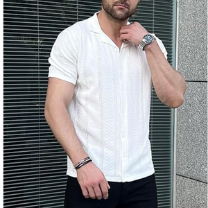 Chemises en tricot pour hommes, style vintage, manches courtes, boutonnées, décontractées, pour l'été, la plage, les vacances - Product Image 3