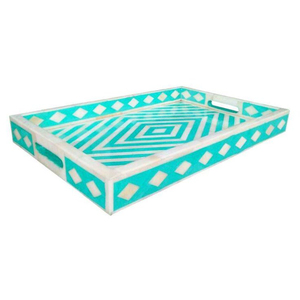 Plateau de service rond en nacre incrustée, vert sauge, motif floral, pour table basse, plateau décoratif, vente en gros, artisanal, coquillage, ottoman - Product Image 5
