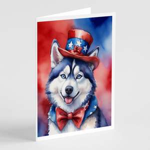 Husky siberiano patriótico americano caprichoso A7 tarjetas de nota en blanco paquete 8 con sobres tarjetas de felicitación de tamaño 5x7 - Product Image 1