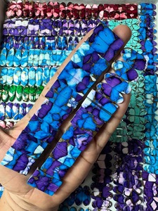 Lot en gros de paires assorties de cabochons mosaïques multicolores naturels, pierres d'incrustation de designer, pierres précieuses en vrac de forme allongée pour pendentif - Product Image 2