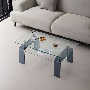 Tavolino da Caffè Moderno a 2 Ripiani con Gambe Fumé e Design in Vetro Temperato per Soggiorno - Product Image 1