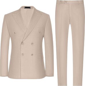 Traje de Hombre de Pana Beige con Cuello Mao y Abotonadura Sencilla, Estilo Británico, Transpirable, Antiarrugas, para Negocios, Corte Regular, Tejido - Product Image 2
