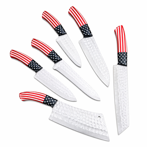 ชุดมีดเชฟ 6 ชิ้น ผลิตด้วยมือโดย Edge Master ด้ามจับเรซิ่นสแตนเลส ออกแบบสำหรับคนถนัดทั้งสองมือ ใบมีดยาว 5 นิ้ว พร้อมซองหนัง - Product Image 1