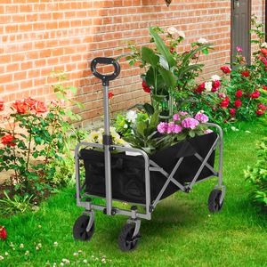 Carrello da Giardino Pieghevole in Tessuto Oxford 600D, Capacità 100kg, Telaio in Acciaio Nero, Struttura Argento, 74.5x45.5x84cm - Product Image 1