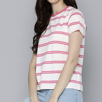 Groothandel Zomer Streetwear Dames T-shirts 100% Katoen Ronde Hals Gestreept Korte Mouw 140g Aangepast Merklogo Anti-Pilling