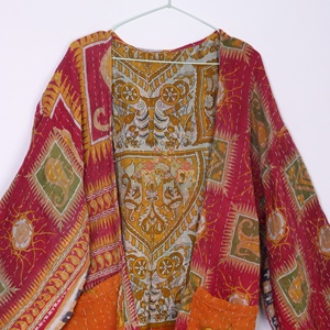 La última chaqueta de kimono Kantha Vintage para mujer, ropa tejida con estampado Floral hecho a mano de algodón, logotipo transpirable, ecológico, nuevo - Product Image 4
