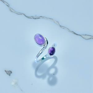 Bagues en argent sterling 925 faites à la main avec deux pierres d'améthyste, prix de gros, bagues et bijoux en argent - Product Image 2