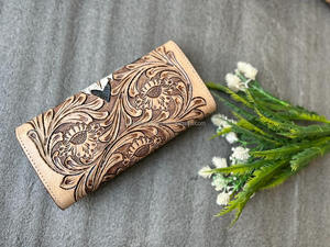 Cartera larga de cuero con herramientas a mano para mujer, monedero de mano de alta calidad, tarjetero de cuero genuino, carteras de monedas para mujer - Product Image 5