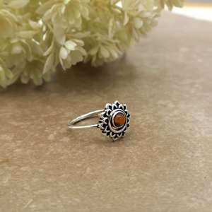 Brass Handmade 925 Sterling Silver <b>Tiger</b> <b>Eye</b> Oxidized Boho Flower Mandala <b>Ring</b> - Product Image 2