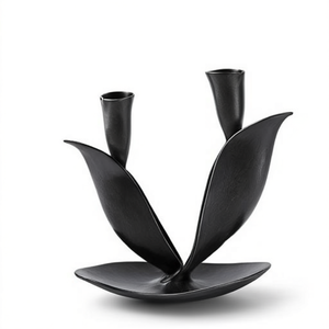 Hand Formed Iron Two Petal Taper Saddle Candle Holder Plated Finish Handmade Metal Table Decor - Product Image 2
