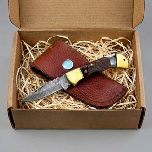 Cuchillo de Bolsillo Recto de Acero de Damasco, Juego en Caja de Regalo, Cuchillo Plegable para Caza y Camping, Funda de Cuero, Multifuncional, ODM OEM - Product Image 5