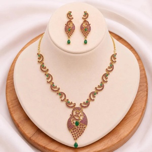 RAY FINE ORNATES Gold Plated Indian Bridal Wedding Statement <b>Necklace</b> with <b>Ruby</b> CZ Vintage Hook Shape Imitation Jewelry Sets - Product Image 1