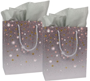 Sac en papier kraft blanc DIY avec poignée, estampage à chaud or, matériaux recyclés CMYK pour emballage cadeau de Noël - Product Image 1